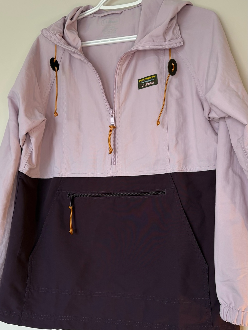 L.L.Bean Colorblock Hooded Pullover - Light Mauve & Deep Plum